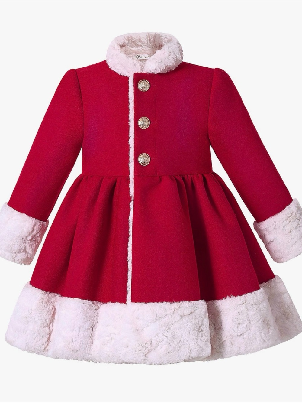 Pettigirl Girls' Red Coat with White Faux Fur Trim- Size 8- New with Tag